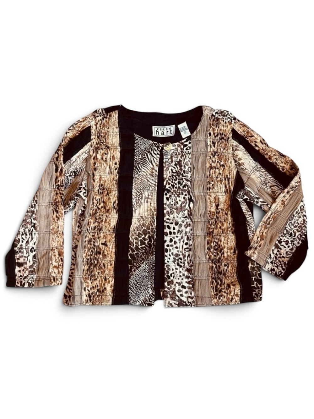 Keren Hart Vintage 90s Women’s M Animal Print Jacket Blazer Leopard Gathered